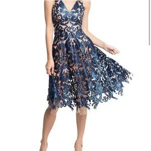 Dress the Population Blue lace Blair Midi Dress Medium